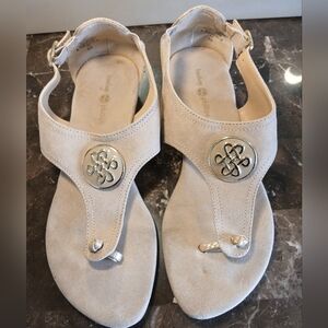 lindsay phillips Tan Suede Thong Sandals with Gold Medallion
